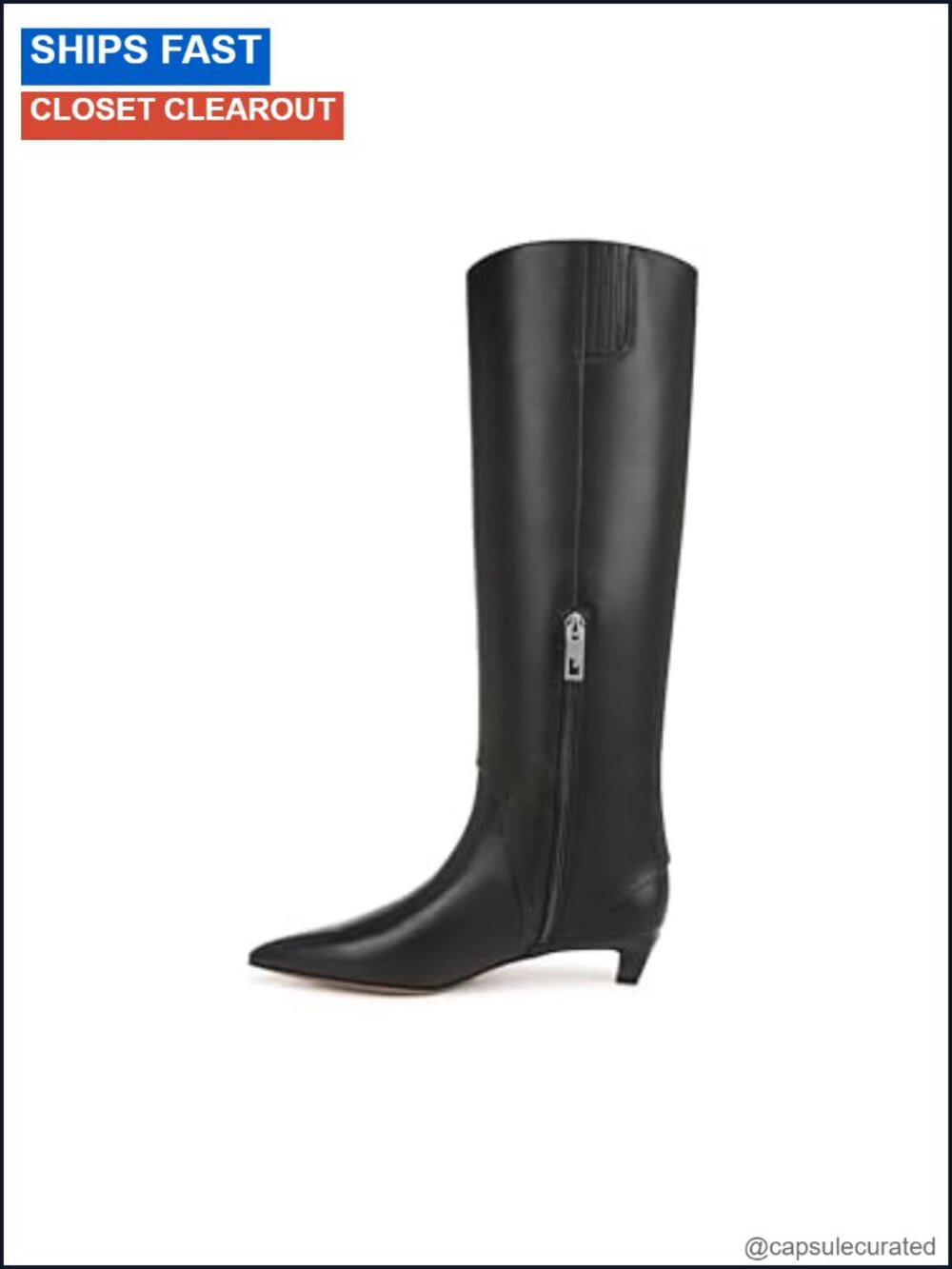 Pointed Toe Kitten Heel Knee High Leather Boot
